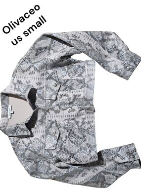 Olivaceous Gray and Black Snake-Print Bomber Jacket